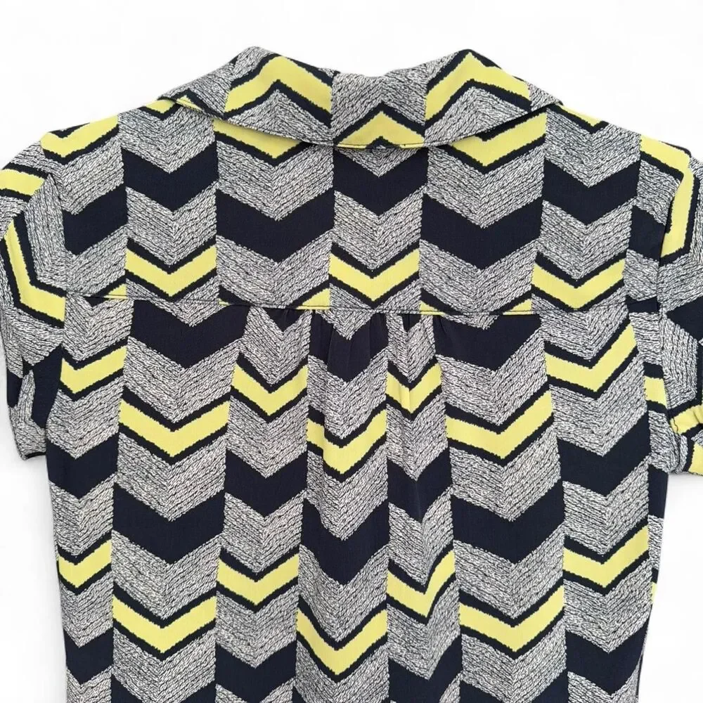 Alfani Yellow and navy blue chevron button up blouse size P